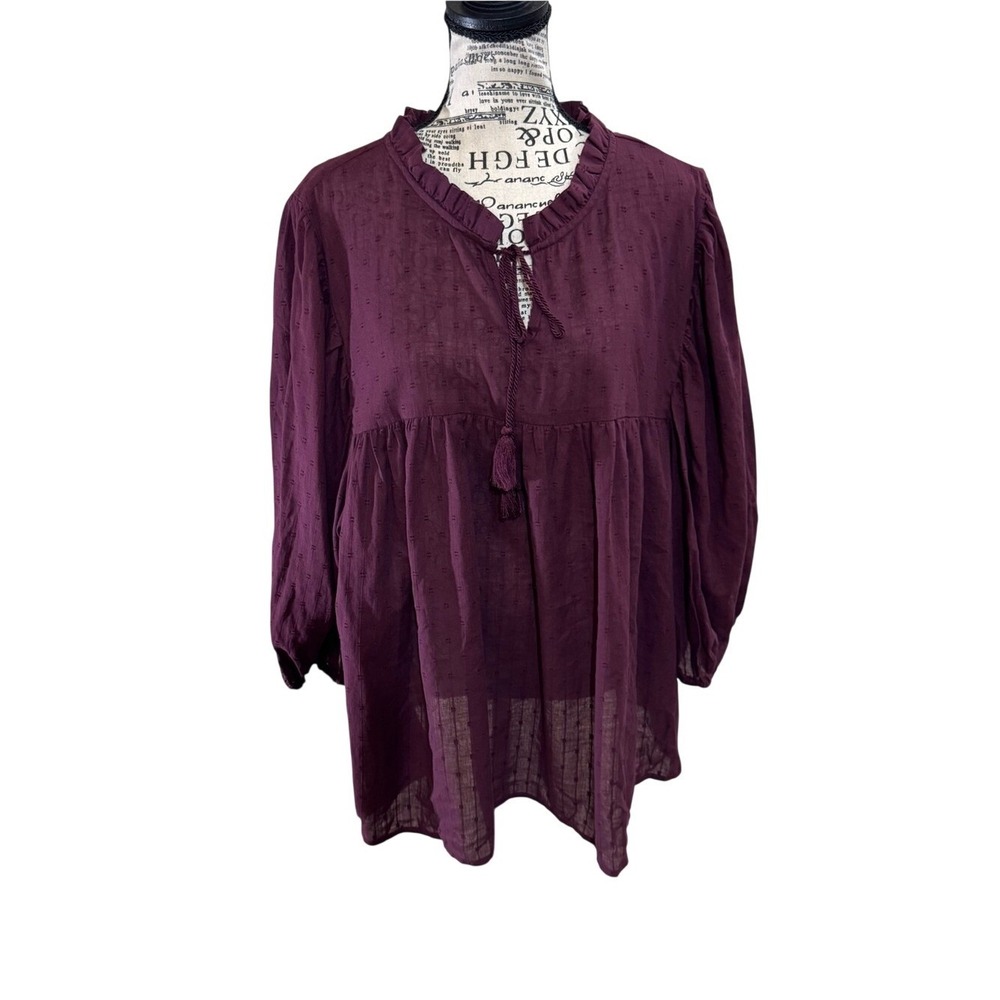 Cato Plum Peasant Tunic with Tassel Tie‎